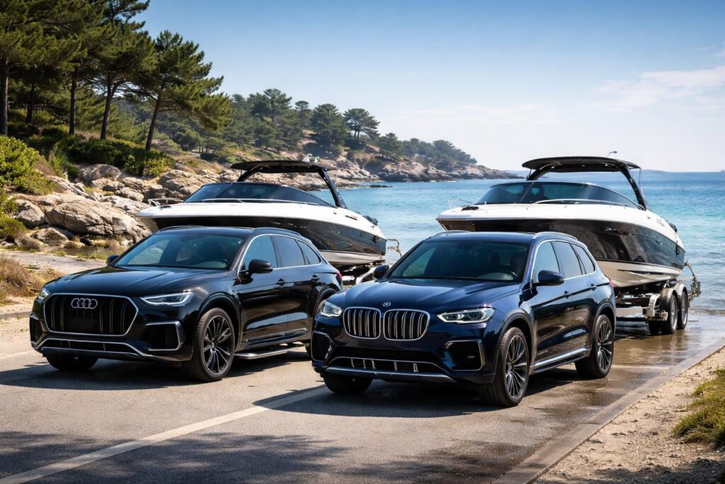Essais nautiques et voiture : transporter votre bateau avec Audi Q8 et BMW X7 équipés d&rsquo;attelage