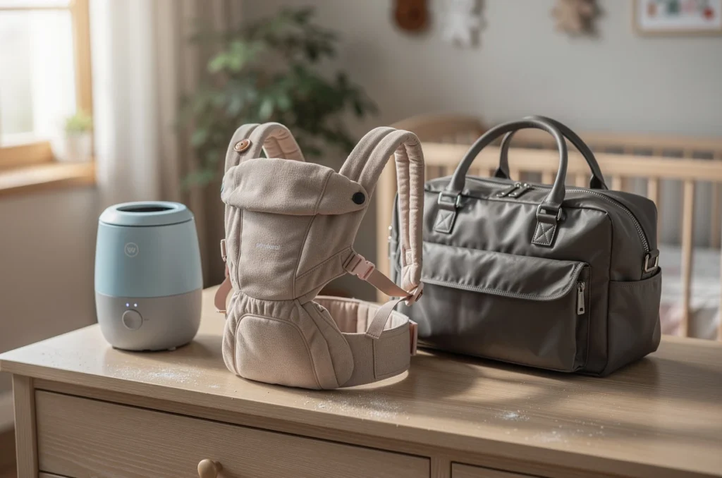 Les essentiels de la puériculture : bien choisir porte-bébé, sac à langer et chauffe-biberon